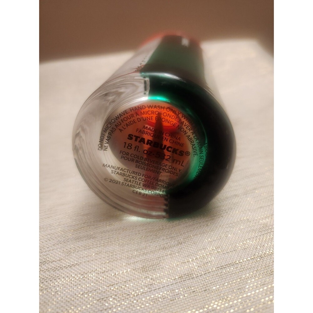 Starbucks Christmas 2021 Red Green Clear Glass Tumbler Cup 18oz Holiday Ribbed - Picture 3 of 4